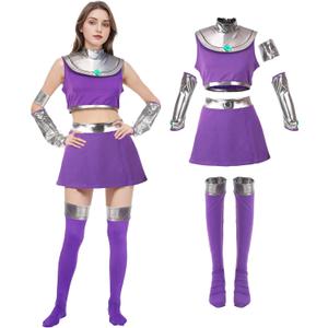 6Pcs Women Starfire Costume Cosplay Outfit Princess Koriand'r Skirt Top Dress Up with Gloves Socks for Halloween Adult (Medium)