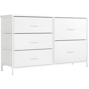Nicehill White Dresser for Bedroom with 5 Drawers, Small Dresser for Kids' Bedroom, Closet, Wide Chest of Drawers with Fabric Storage Drawers, Wooden Top, Steel Frame, Modern, White (11.7"D x 39.4"W x 23.2"H (5 Drawers))