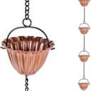 9 Ft Rain Chain, Thick Metal Rain Gutter Chains with 12 Gold Flower Cups, Adjustable Rain Catcher Chain for Eaves Drainage, Replacement for Downspout, Outdoor Decor