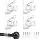 Yeahxing No-Drill Curtain-Rod Adhesive-Brackets Adjustable-Holder - 20 Pounds Nail Free Curtain Rod Hanger (4PCS Transparent)