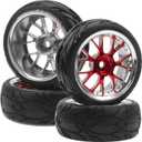 ShareGoo Plastics Wheel Rims w/Rubber Tire RC 12mm Hex Hub Compatible with HSP Tamiya XV01 TT01 Kyosho Traxxas Sakura WLtoys HSP 3Racing 1/10 RC On-Road Racing Touring Car (Red)