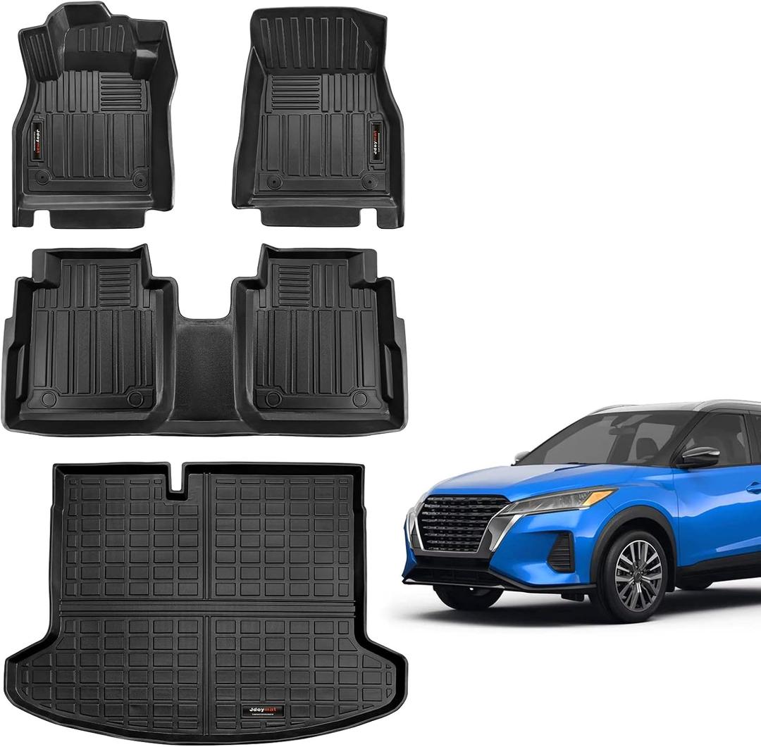 Custom Fit All Weather Floor Mats 2 Row & Trunk Cargo Liner Set Compatible for 2018-2023 2024 Nissan Kicks Accessories (Floor Mats+Cargo Liner)
