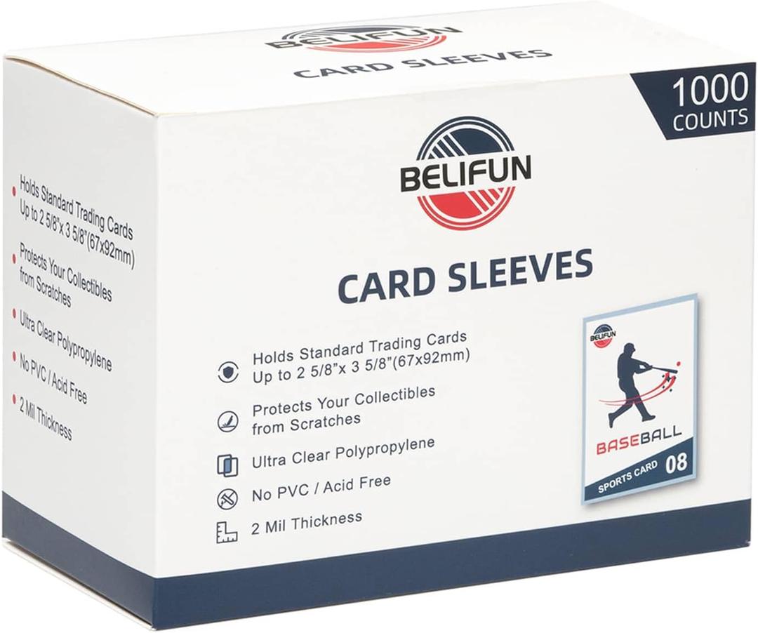 1000ct Soft Trading Card Sleeves - Clear Penny Sleeves, Toploaders for Trading Cards, Card Protector Sleeves for Standard Cards, Baseball Cards, Sports Cards, Game Cards, MTG, Football Cards