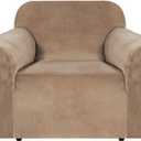 H.VERSAILTEX Stretch Velvet Armchair Cover Couch Covers 1 Cushion Chair Slipcover for Living Room Furniture Cover Crafted from Thick Comfy Rich Velour (Chair 31"-49", Camel)