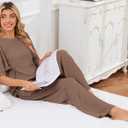 JiniGolla Womens Pajama Sets Waffle Knit Short Sleeve Shirt with Long Pajama Pants Soft Sleepwear Pj Lounge Sets (Brown, M)