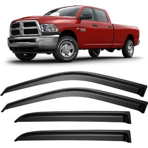 Window Visors Rain Guards for 2009-2018 Ram 1500 Crew/Mega Cab, 2010-2025 Ram 2500 & 3500 CrewCab Window Vent Wind Deflectors Visors Shades