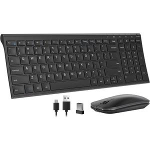 seenda Rechargeable Wireless Keyboard and Mouse - Ultra-Thin Metal Keyboard with Low-Profile Keys, 2.4G Wireless Keyboard for Windows PC Laptop Computer - Black