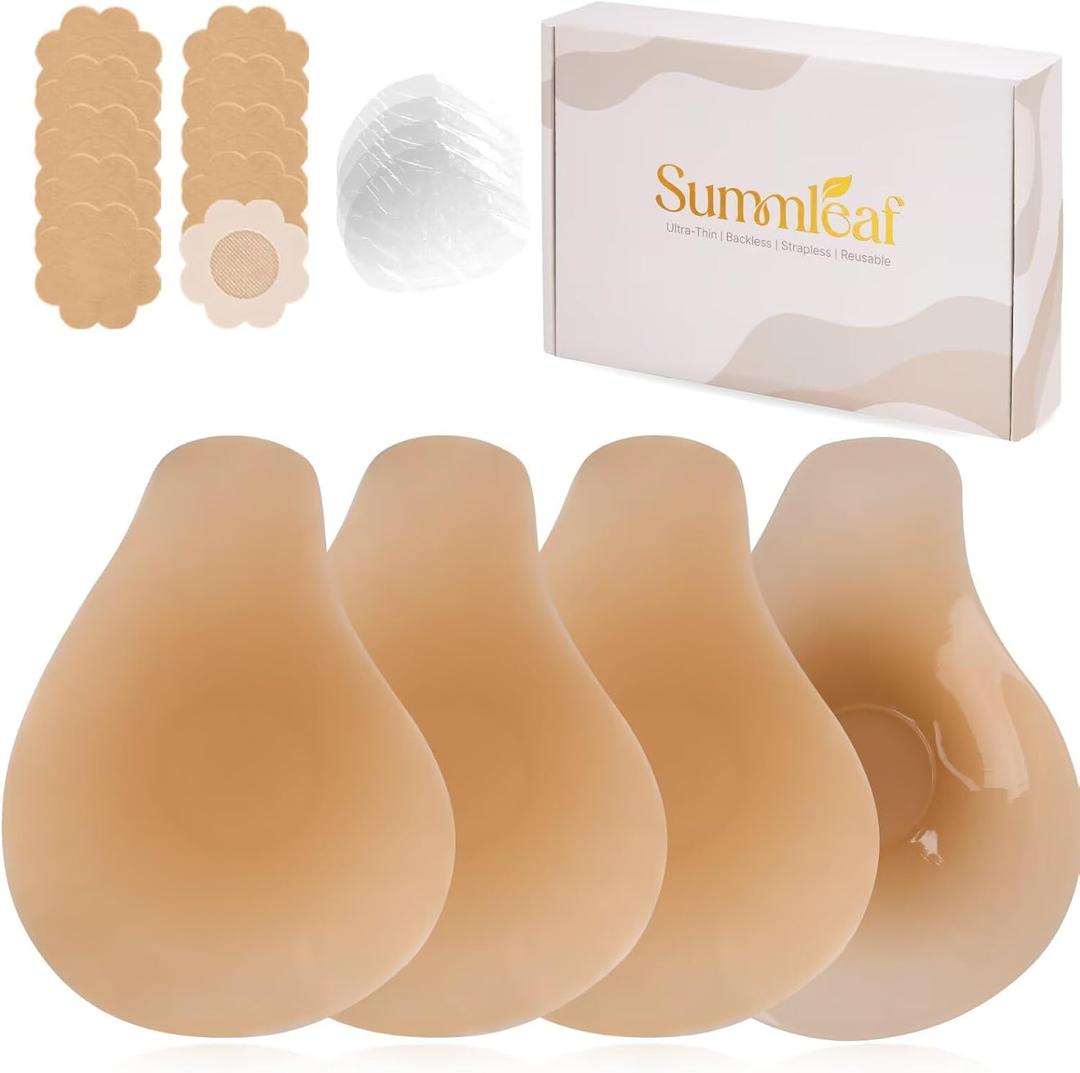 Push Up Sticky Bra, Invisible Adhesive Nipple Covers with Lift Tape (2 Pairs)
