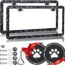 Black Bling License Plate Frames for Women Sparkly Rhinestone License Plate Frame Diamond Car License Plate Cover Glitter Bedazzled License Plate Holder 2 Pack with Bling Cup Coasters