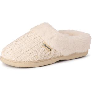 Dearfoams Women's Fuzzy Memory Foam Cable Knit Claire Clog House Slipper with Wide Widths (5-6)