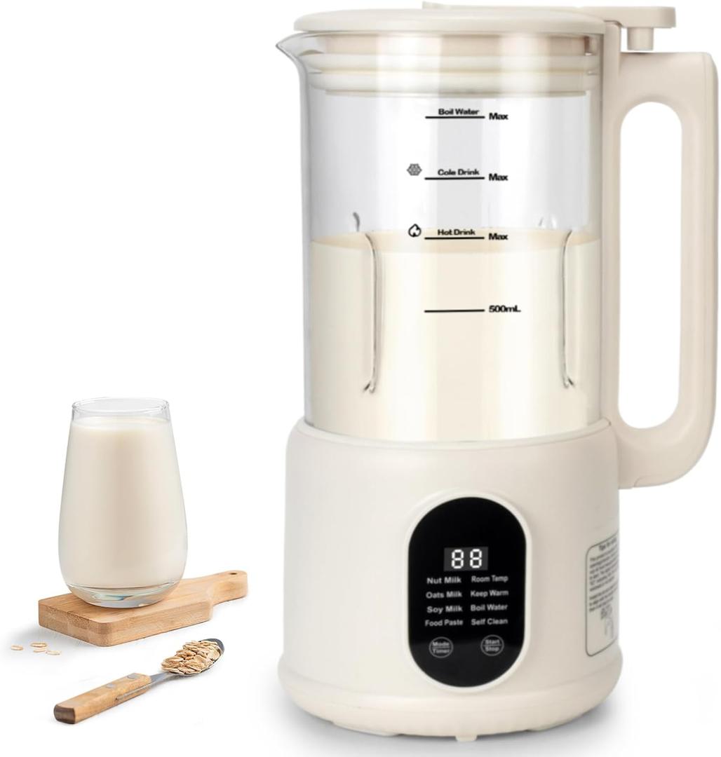 Automatic Nut Milk Maker, 8 in1 40oz Soybean Milk Machine for Homemade Almond, Oat, Soy, Coconut, Plant-Based Milk and Non Dairy Beverages, 12 Hours Timer/Auto-clean/Room Temp/Keep Warm/Boil/Low-Noise
