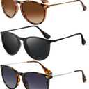 CHBP Sunglasses Womens Men Polarized UV Protection Trendy Vintage Retro Round Mirrored Lens Sunglasses For Women (A1-3pack-tigerspot Frame Gradient Grey Lens+leopard Frame Brown Lens+black Frame Gradient Grey Lens)