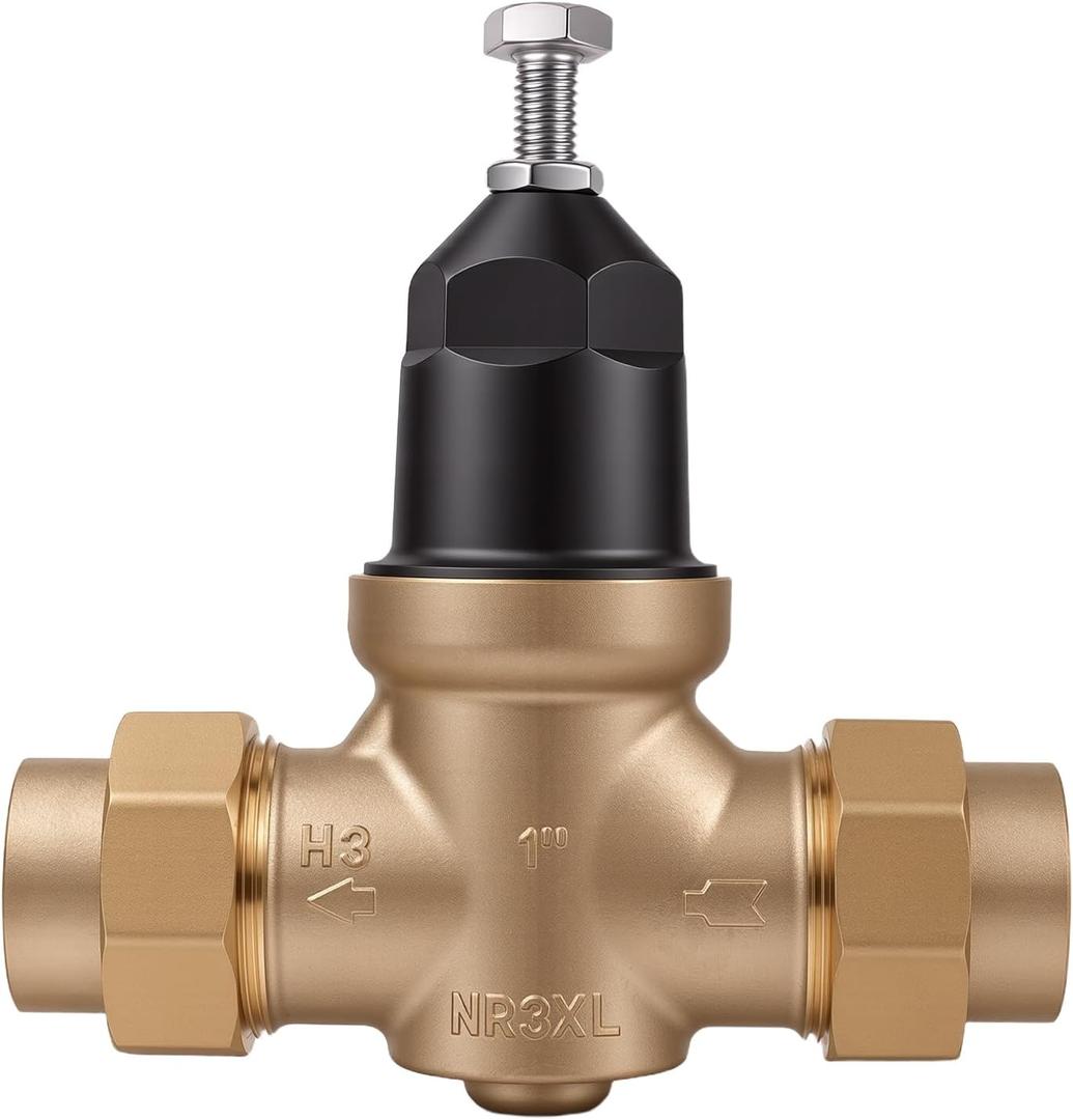 Upgraded 1" Brass Pressure Reducing ValveWater Pressure Regulator for home with Double Union FNPT Connection - Stainless Steel Strainer Screen (1 inch)
