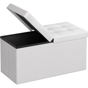 SONGMICS MAZIE Collection - 30 Inches Storage Ottoman Bench with Flipping Lid, Storage Chest Footstool, Load 660 lb, for Entryway, Living Room, Bedroom, Synthetic Leather, White ULSF45WT