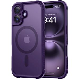 Thomo Magnetic for iPhone 16 Case, [Full Camera Protection] [Compatible with Magsafe] Military-Grade Shockproof, Anti-Fingerprint Translucent Matte Phone Case,Deep Purple