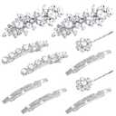 Janinka Rhinestone Hair Accessories for Wedding: Bridal Hair Pins, Crystal Bobby Pins, Silver Hairpin Barrettes, and Elegant Leaf Flower Accents for Women and Girls (Flower Style)