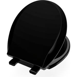 Black Toilet Seat Round 16.5 Inch, Toilet Lid Slow Close No- Noise Quiet Close, Easy Installation & Stay Clean, PP Material Safe, Black