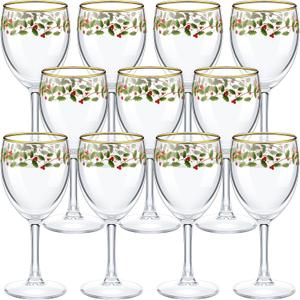 Nitial 12 Pcs Christmas Wine Glasses Set, 6.8 oz Festive Holiday Drinkware with Stem Wineglass Gift, Ideal for Red or White Wine at Christmas Dinners, New Years Family Party Gatherings (Holly Berry)