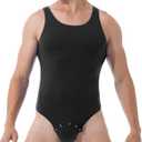Men's One Piece Tank Top Thongs Underwear Wrestling Singlet Bodysuit with Press Button Crotch (Medium, Black)
