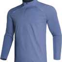 GEMYSE Men's Quarter Zip Pullover Long Sleeve Running Shirt 1/4 Zip Quick Dry Athletic Workout Shirts (Blue, XXL)