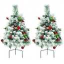 Set of 2 24in Battery Powered Pre-lit Pathway Flocked Christmas Trees Outdoor