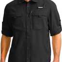 Men's Sun Protection Fishing Shirt with Zipper Pockets Long Sleeve UPF 50+ UV Cooling Shirts for Men Hiking Travel (Black, L)