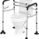 Toilet Safety Rail, 380LB Stainless Steel Toilet Frame with Padded Handles&Paper Holder, Adjustable Detachable Handicap Toilet Rails, Foldable Toilet Support Frame for Elderly