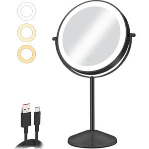 8" Vanity Mirror with Lights Rechargeable, 1X/10X Magnifying Makeup Mirror with Touch Screen, 54 LED Adjustable Brightness, 3 Color Modes, 360 Rotation for Tabletop & Bedroom