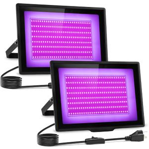 2 Pack 200W LED Black Light IP66 Waterproof,Blacklight with Plug+Switch, Flood Light for Glow Party,Halloween Decoration, Body Paint, Fluorescent Poster, Stage Lighting,Neon Glow,5.25Ft Cord