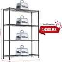 IZEUK 1400 LBS Garage Black Shelving Wide Storage Shelves 4 Tier Adjustable Heavy Duty Metal Wire Rack Standing Shelf Unit for Kitchen Office College Dorm Garage Warehouse 15.8" x 45.8"x 59.4"