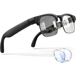 AI Smart Glasses with Camera, 8MP Camera Glasses for Life Vlog Travel Work, 4K Video Recording glasses for Women Men, Real-Time Translation, Voice Assistant, Calls, Bonus Blue Light Lenses Included