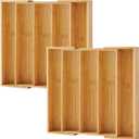 Purawood Kitchen Drawer Organizer, 2 Pack - Expandable Utensil Drawer Organizer for Kitchen, Cutlery Tray & Silverware Organizer, 3-5 Slots - Bamboo Organizer for Utensils & Flatware (Natural)