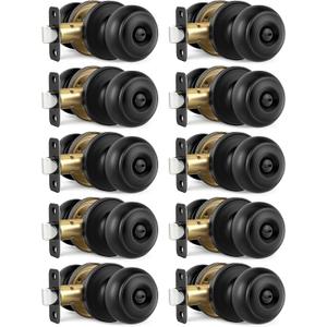 LANSTE Black Door Knobs, 10 Pack Privacy Door Knobs Interior Door Knob for Bedroom/Bathroom Keyless Doorknobs Interior/Exterior Lockset, Black Modern Design Door Hardware