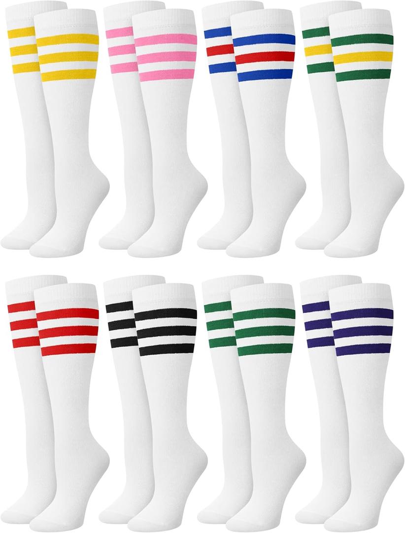 8 Pairs Halloween Kids Striped Tube Socks Cotton Knee High Colorful Retro Socks for Kid Boys Girls 6-10 Years