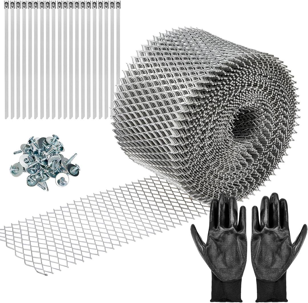 Gutter Guard 5 Inch x 120 Feet Mesh Roll, Aluminum Leaf Filter Gutter Protection Roll with Screws, Gloves and Stainless Steel Ties, Leaf Guard Protects from Leaves, Branches, Debris