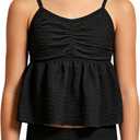 Girls' Bathing Suit High Waisted Ruffle 2 Piece Swimsuit Qick-Drying A-line Skirt Tankini Set Solid Black Size 8Y (Black)