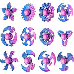 12 Pack Fidget Spinner, Fidget Spinners Bulk Sensory Fidget Toys for Kids and Adults, Stress Relief Toy and Anxiety Reducer, Goodie Bag Fillers Classroom Prizes (Golden Blue)