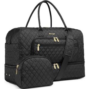 Large Women Travel Duffle Bag - Carry on Overnight Bag Weekend Travel Duffel Tote Bag Yoga Gym Bag with Wet Pocket Toiletry Weekender Overnight Bag for Travel Business Trips Sport Hospital Black