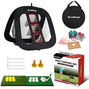 DURARANGE Pop-up Golf Chipping Net Set - Foldable Training Kit with 2 Hitting Mats, 6 Practice Balls, 6 Foam Balls - Ultimate Golf Gift & Target Chipping Aids, Black