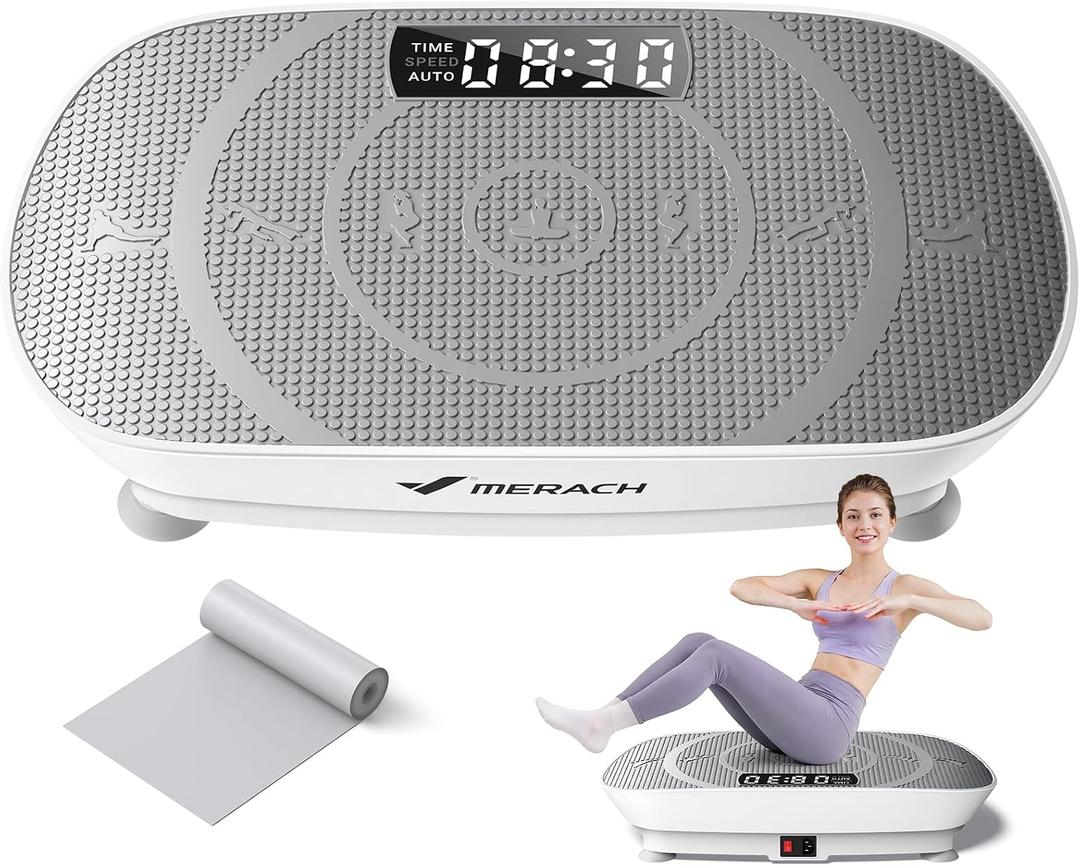 MERACH Vibration Plate Exercise Machine, Whole Body Workout Equipment for Women, Bluetooth and Silicone Pedal, Vibration Plate with Auto Mode, Vibrate Fitness Platform for Home (Pro-Grey)