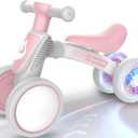 Colorful Lighting Baby Balance Bike Toys for 1 Year Old Girl Gifts, 10-36 Month Toddler Balance Bike, No Pedal 4 Silence Wheels & Soft Seat First Bike, One Year Old Girl Birthday Gifts (Pink)