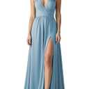 DeftSharp Ruffle Dress Women Sleeveless Summer Maxi Dress for Women Party Evening Wedding Guest Blue (Blue, L)
