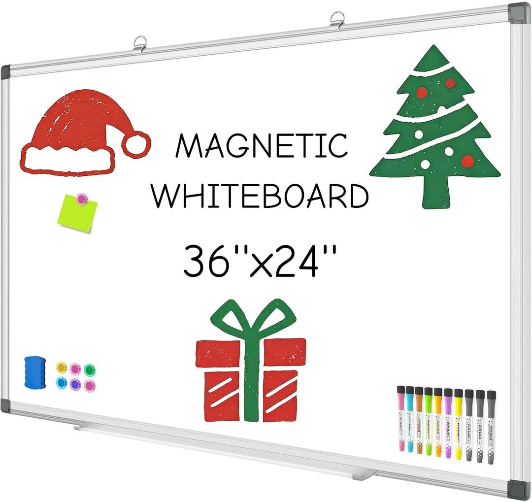 Grtard 36" x 24" Magnetic Dry Erase Board, Large Hanging Magnetic White Board with Aluminum Frame, Smooth Writing Presentation Whiteboard Suitable for Home, Office, Classroom & Kitchen