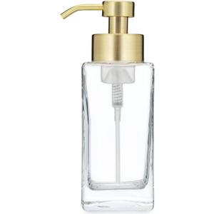 Generic Vertical Stripes Clear Glass Soap Dispenser with Plastic Pump,Refillable Liquid Hand Soap Dispenser for Bathroom,Premium Kitchen Soap Dispenser, 12oz (Transparent Square Bottle)