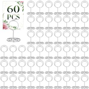 Sherr 60 Pcs Table Number Holder Mini Place Card Holder 2 Inch Table Number Stands Office Memo Holders Name Card Holder Clips Wire Photo Holder Sign for Wedding Menu Picture(Silver)