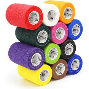 OK TAPE Self Adherent Cohesive Bandages Wrap - 12Packs, 3" x 5 Yards, Non-Woven Self Adhesive Bandage Wrap for Thumb, Finger, Wrist, Ankle, Vet Wrap Bandages Tape (Mixed Colors) OK TAPE Self Adherent Cohesive Bandages Wrap - 12Packs, 3" x 5 Yards, Non-Woven Self Adhesive Bandage Wrap for Thumb, Finger, Wrist, Ankle, Vet Wrap Bandages Tape (Mixed Colors)
