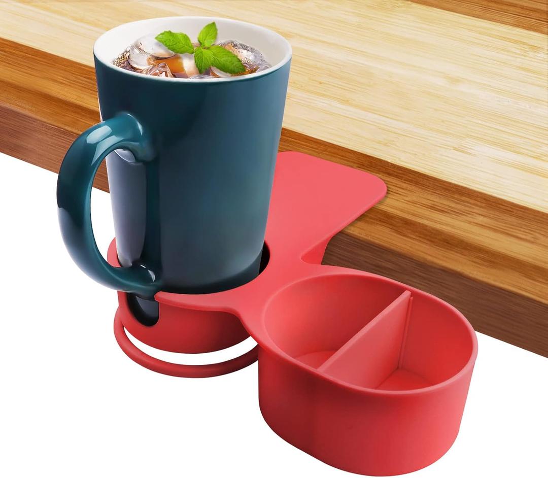 Kalolary Drinking Cup Holder Clip, New Type Chair and Table Bottle Cup Clip The DIY Glass Clamp Water Coffee Mug Holder Clip with Extra Storage Tray Design for Home & Office, Red