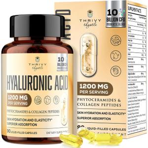 19-in-1 Hyaluronic Acid Capsules - Hylunaric Acid 1200 mg, with Collagen Peptides, Vitamin C, Phytoceramides - for Skin, Eyes, Gastrointestinal, Bones Support (1 Pack), Expiration Date: 01/01/28