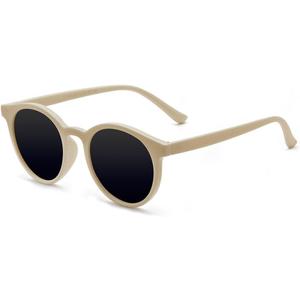 Vintage Polarized Horn Rimmed Round Circle Sunglasses UV400 Protection (Beige/Grey)