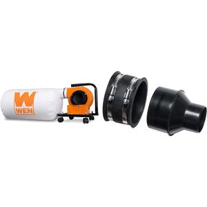 WEN DC3401 5.7-Amp 660 CFM Rolling Dust Collector with 12-Gallon Bag and Optional Wall Mount, Black & POWERTEC 70322 4" to 2-1/2" Reducer and 4" Dust Control Flex Cuff with Hose Clamps, Black